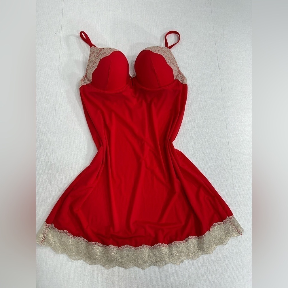 Victoria’s Secret cupped lingerie slip dress red gold size 36B